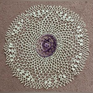VTG HAND CROCHETED DOILY 16.5” Purple Gradient White Vintage Handmade Flower